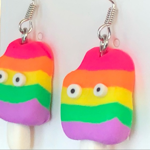 New Rainbow Popsicle Ice Cream Earrings Polymer Clay Fun Novelty Pride Colourful - Picture 2 of 6
